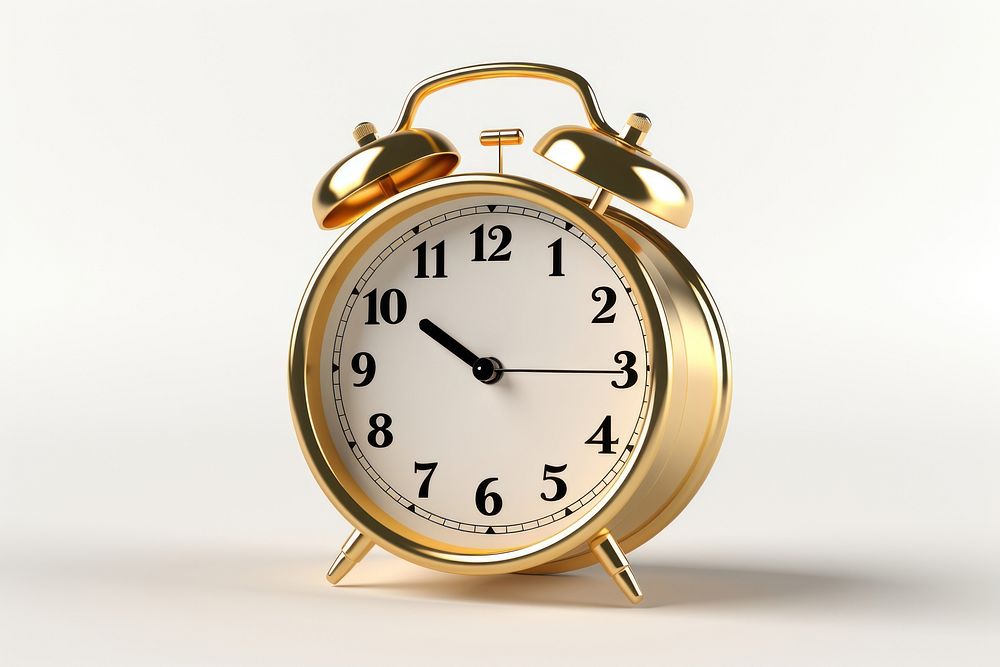 Alarm clock gold white background furniture.