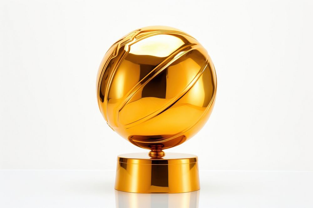 Basketball trophy shiny gold white background.