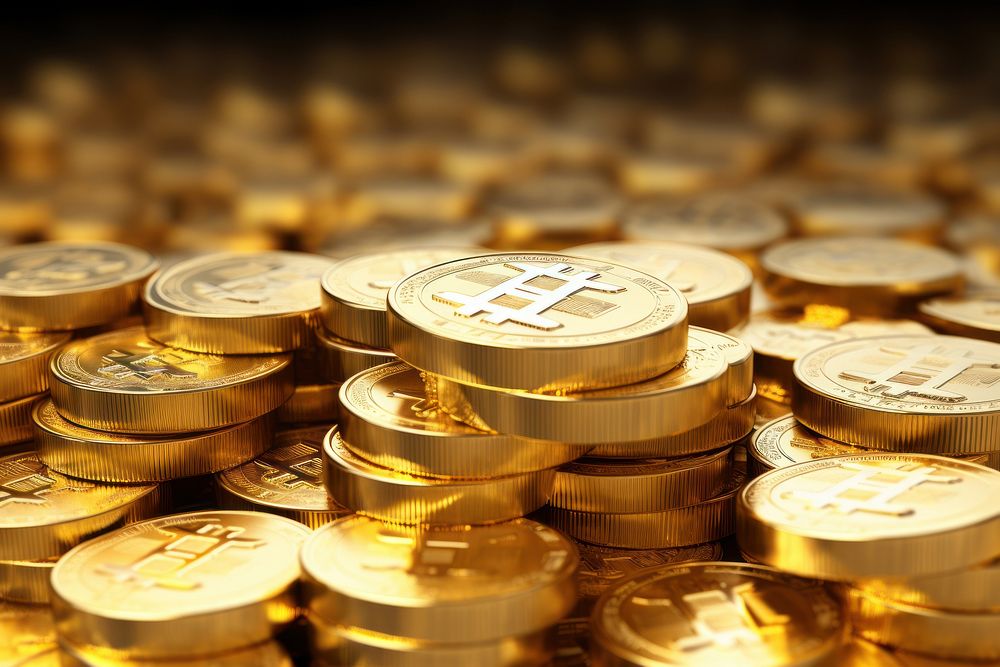 Bitcoin pile gold backgrounds money.