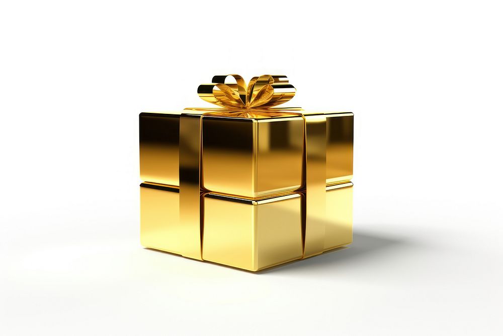 Gift cube gold shiny white background.