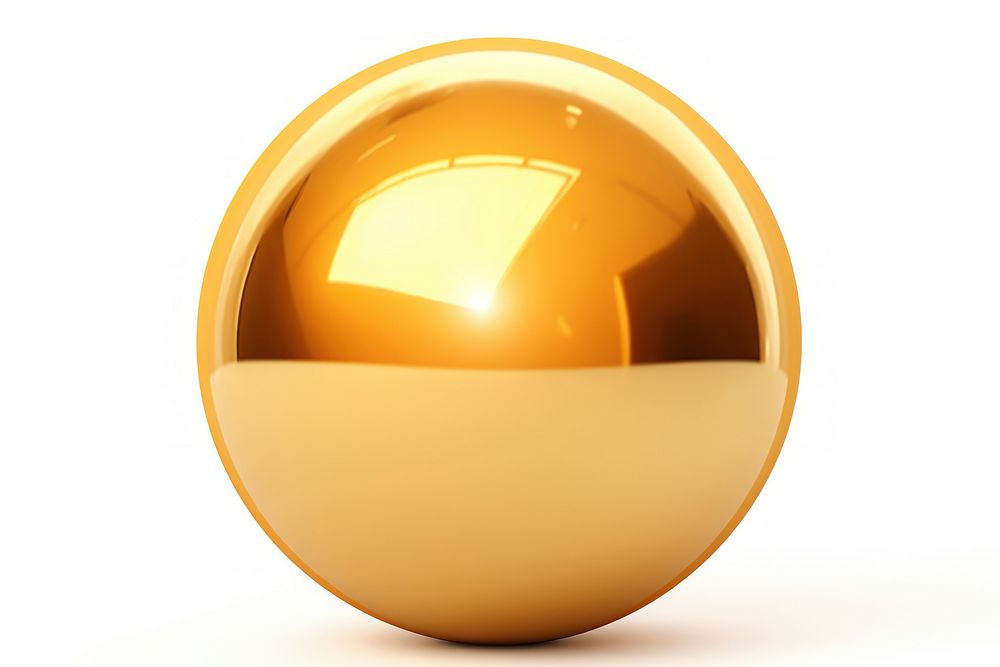 Glossy sphere shiny gold white background.