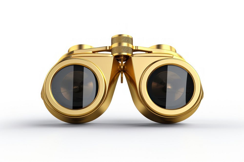 Minimal binoculars locket gold white background.