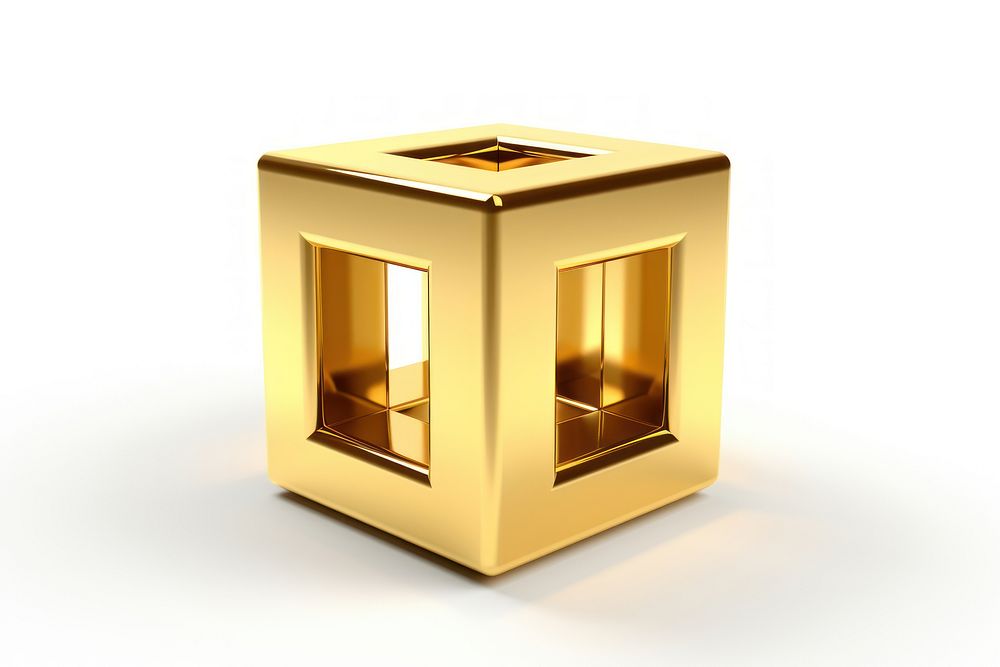 Unique tube cube gold shiny white background.
