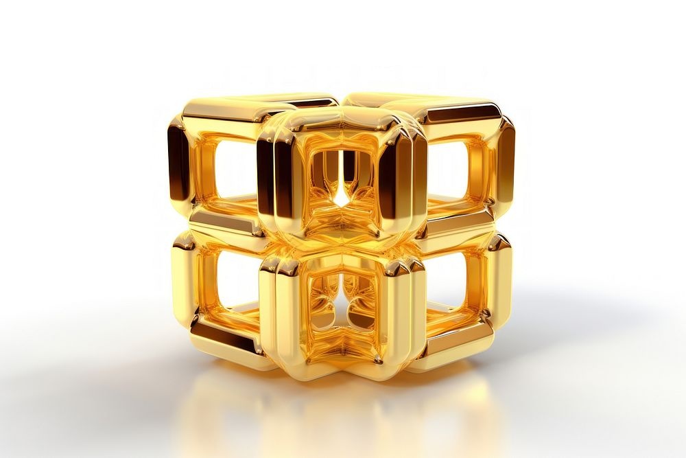 Unique tube cube gold jewelry white background.