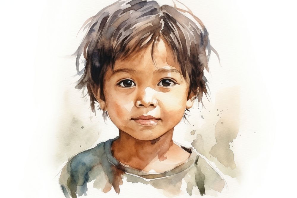 American-Asian child portrait drawing sketch.