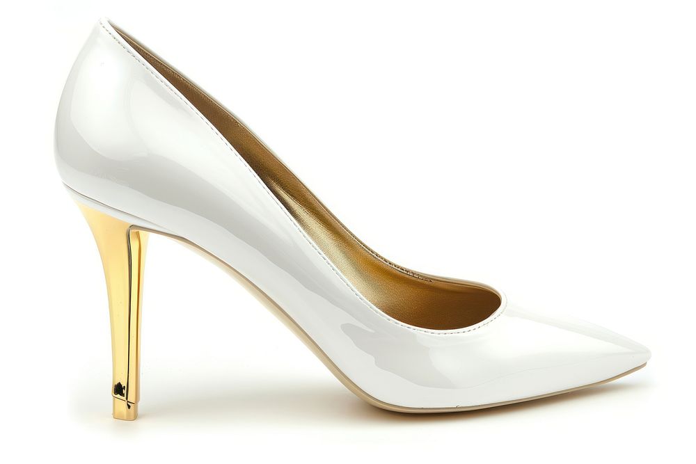 White high heels stiletto gold pointed heel footwear white shoe.