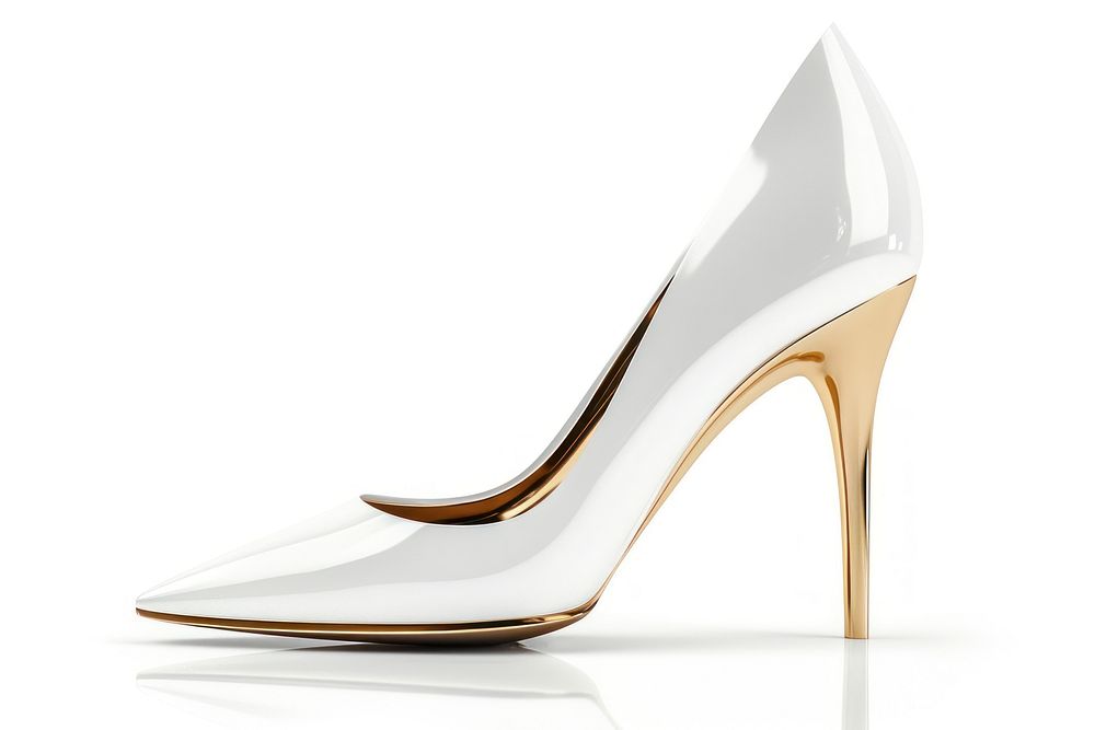 White high heels stiletto gold pointed heel footwear white shoe.