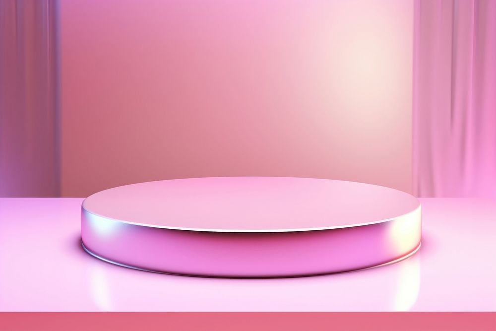 Cylinder podium and circle shape on holographic table pink technology.