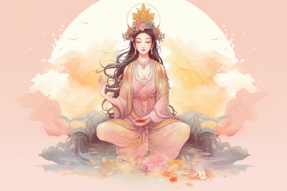 An antique chinese Guan yin deity woman adult representation spirituality.