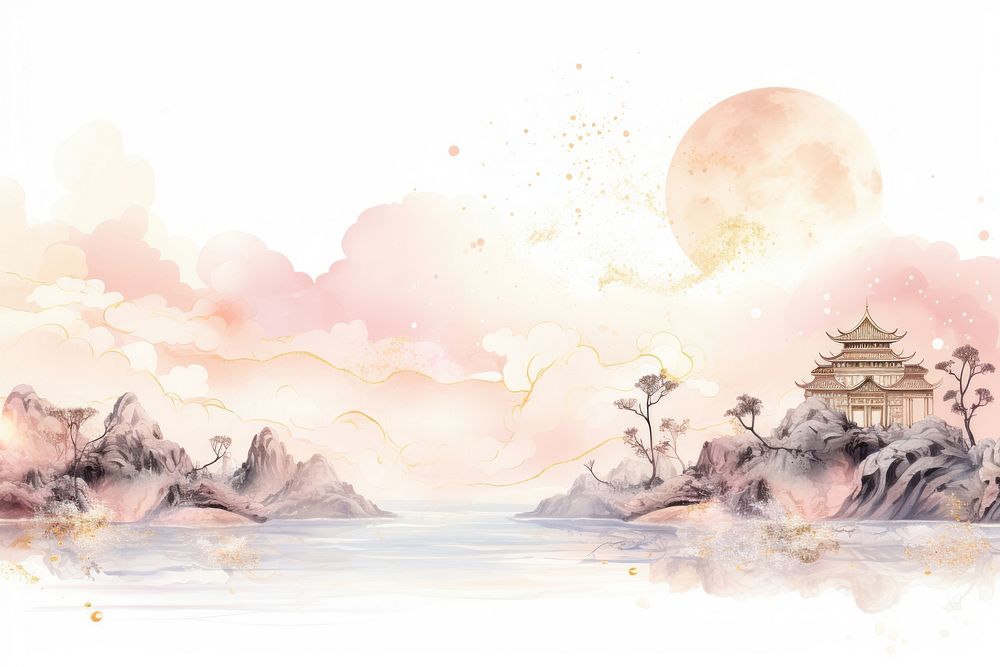 An antique chinese water painting outdoors nature.