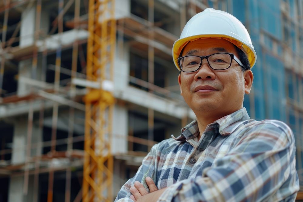 An architect in front of his construction site hardhat helmet adult.