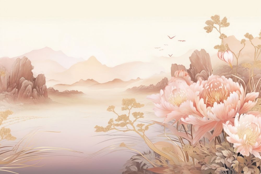 Antique chinese flowers landscape backgrounds outdoors nature.