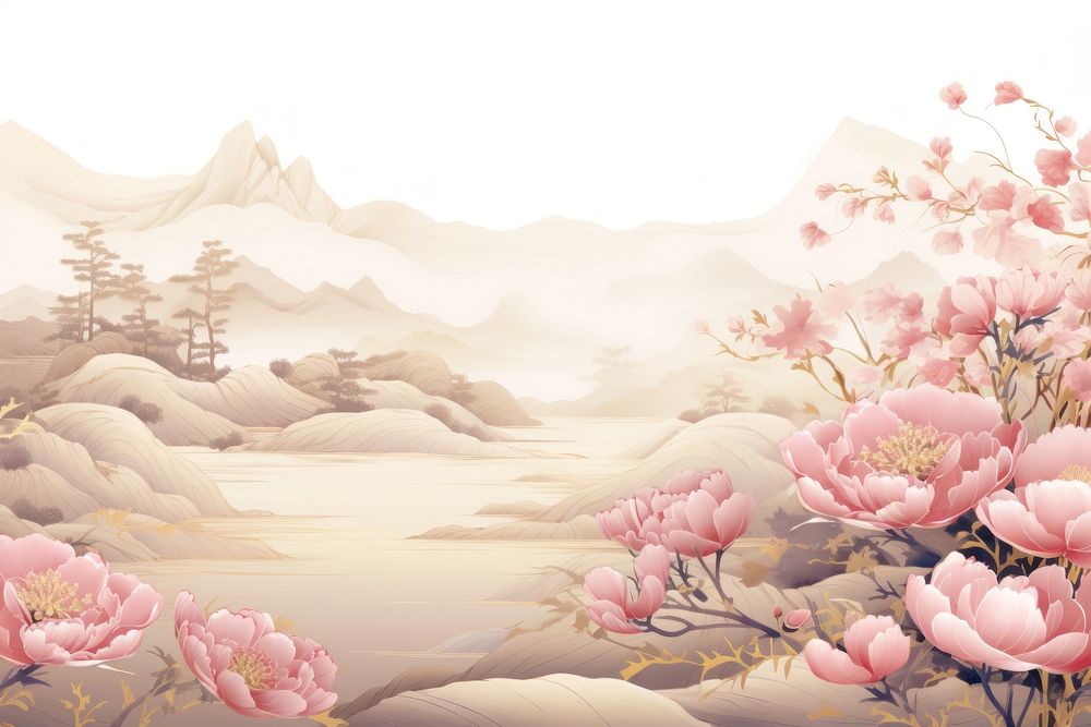Antique chinese flowers landscape outdoors blossom nature.