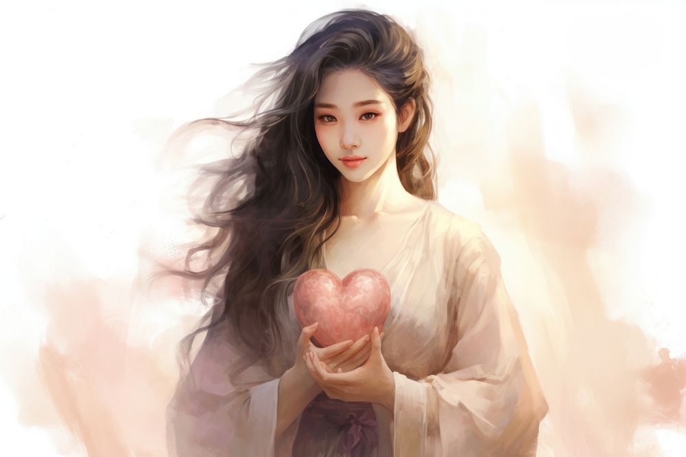 Antique chinese woman holding heart portrait fashion adult.