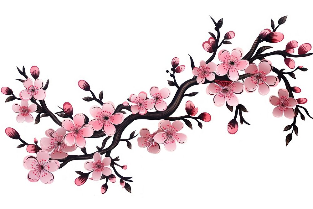 Branch of cherry blossom flower plant white background.