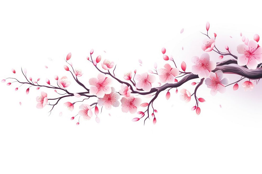 Branch of cherry blossom flower plant white background.