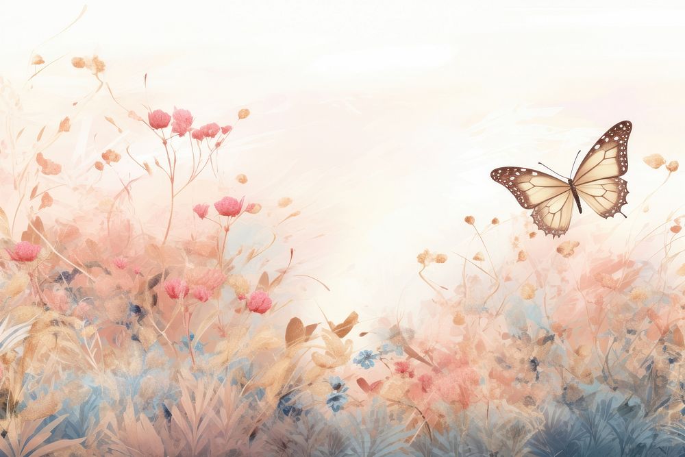 Butterfly in antique chinese flowers landscape backgrounds outdoors nature.