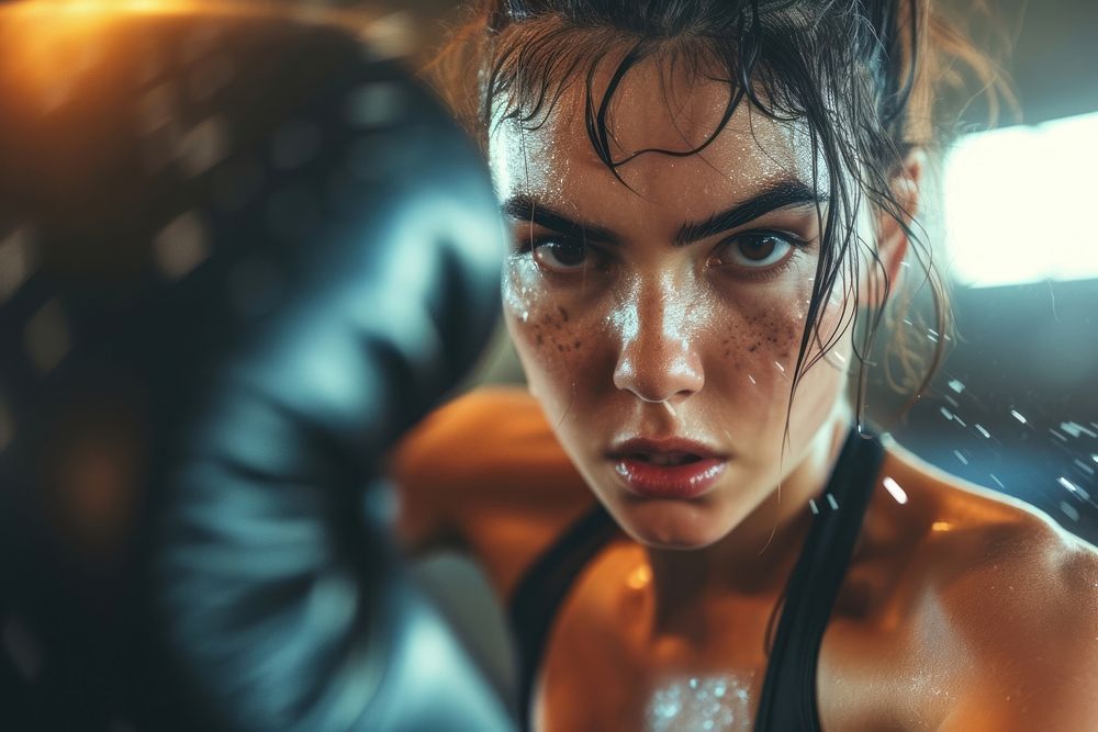 Woman do a boxing adult gym determination.