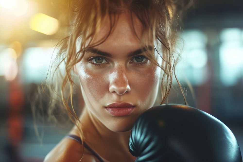 Woman do a boxing portrait adult photo.