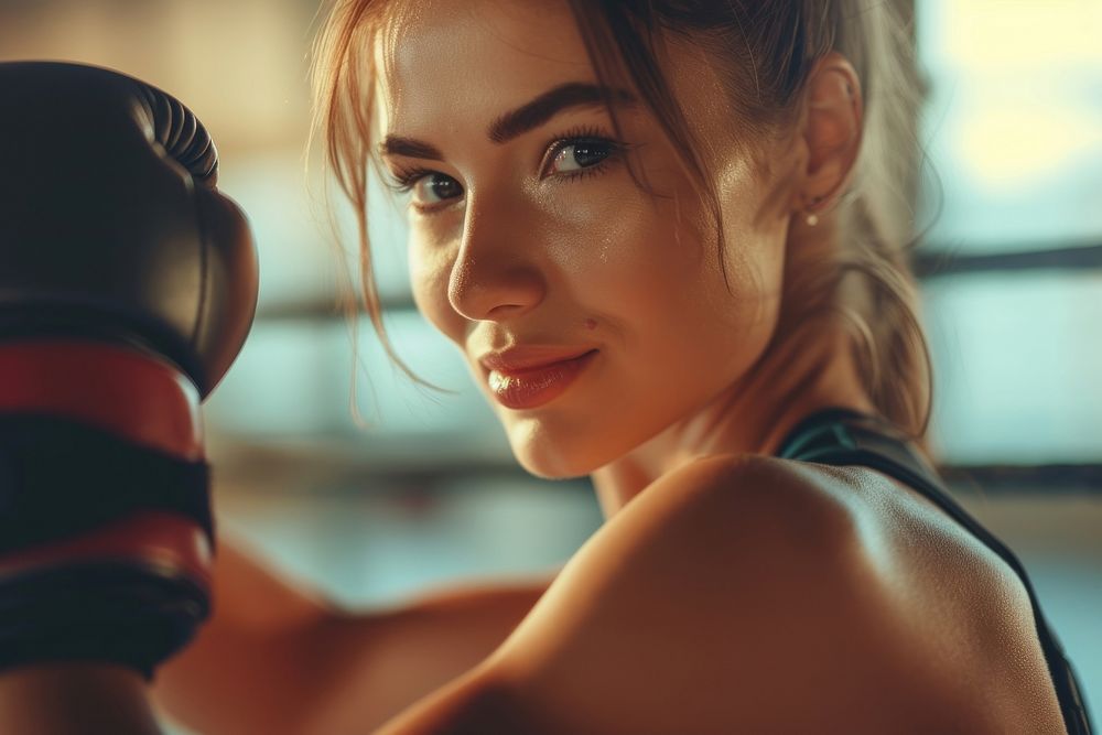 Woman do a boxing adult gym determination.