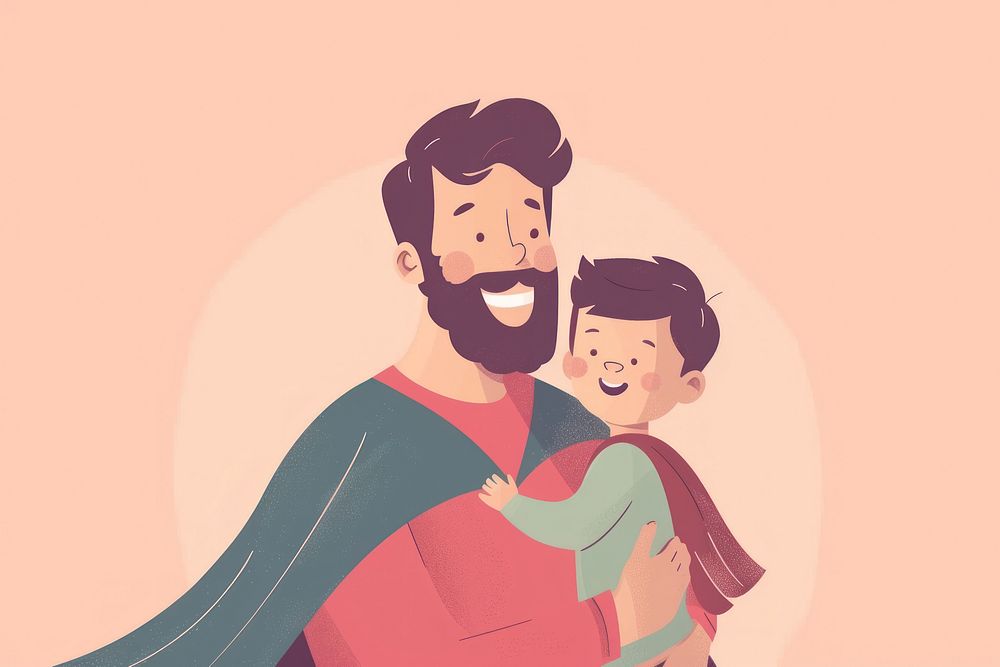 Father with cape and son cartoon adult cute.