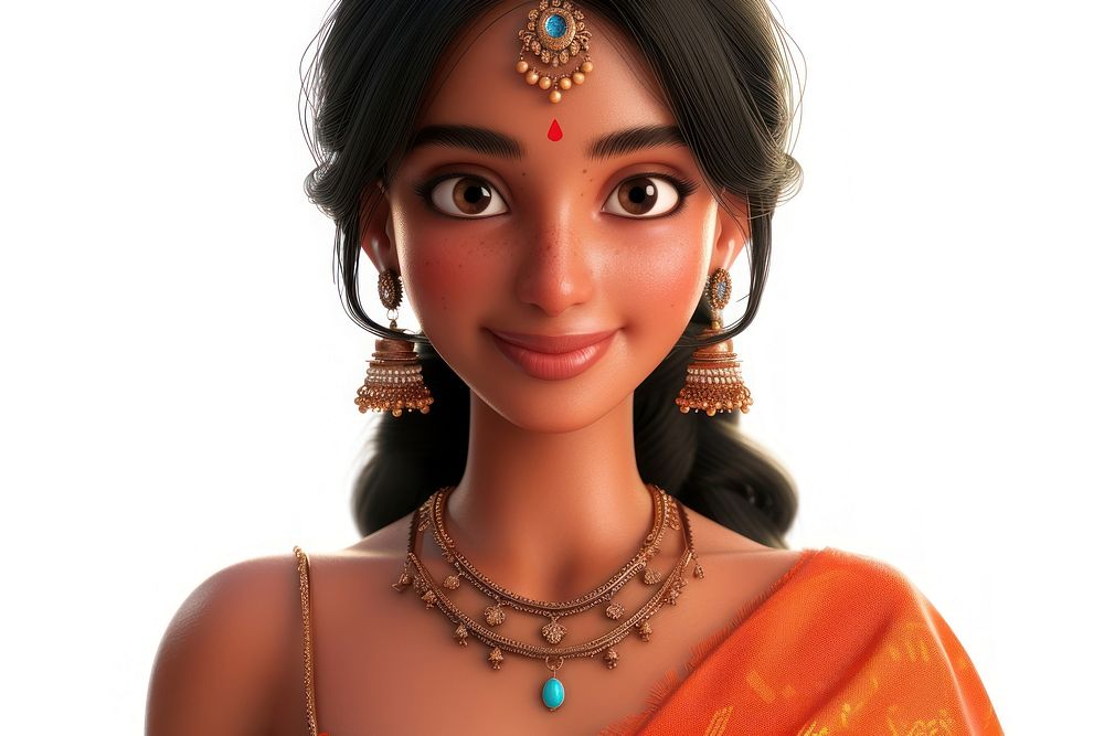 Indian woman portrait necklace jewelry.