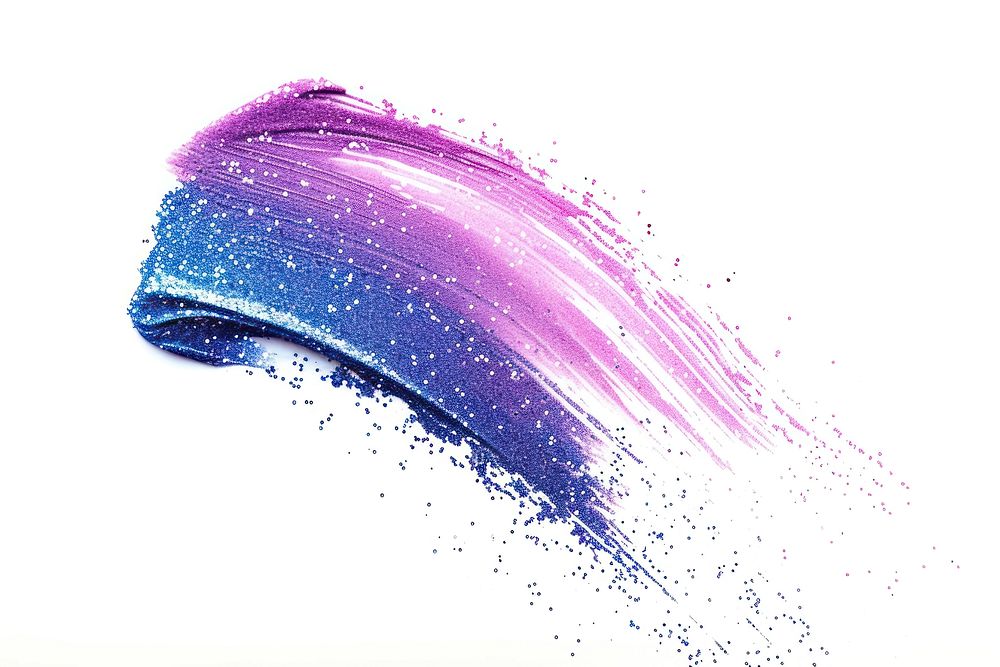 Glitter brush stroke purple paint white background.