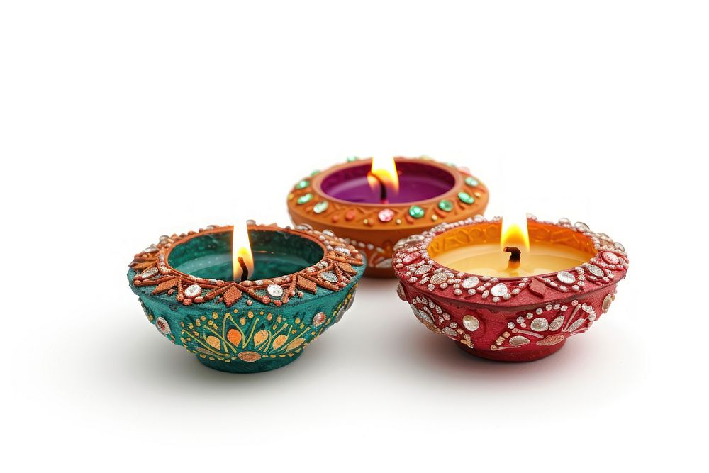 Traditional Indian festival candle diwali white background.