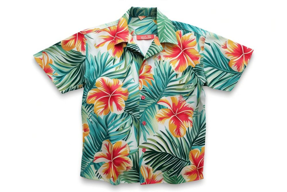 Hawaiian shirt sleeve plant white background.