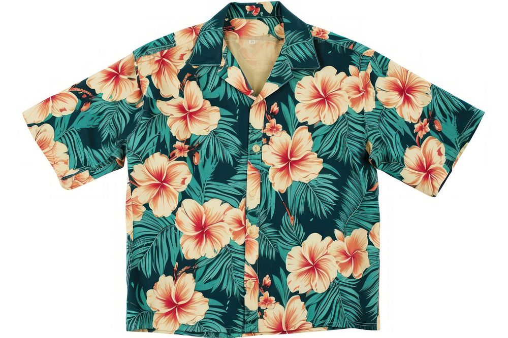 Hawaiian shirt sleeve plant white background.