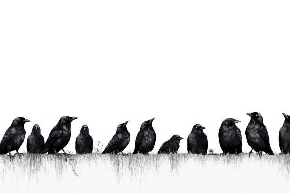 Crow line horizontal border animal bird crow.