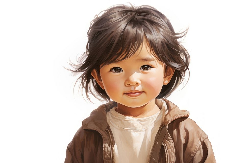 American-Asian child portrait baby white background.