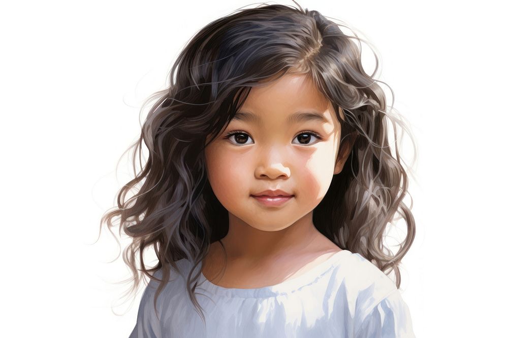 American-Asian child portrait white background photography.
