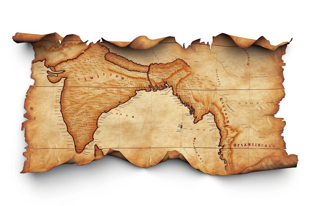 Indian map white background history stained.