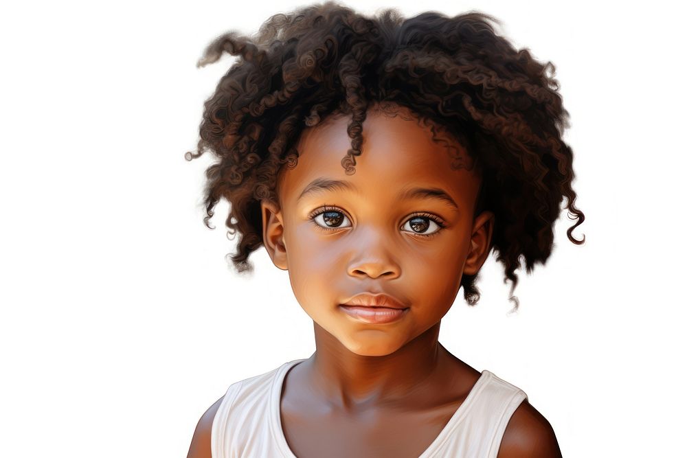 African descent child portrait white background photography.