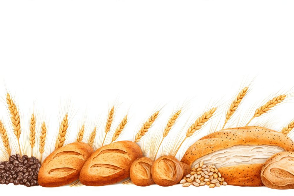 Bread line horizontal border wheat food white background.