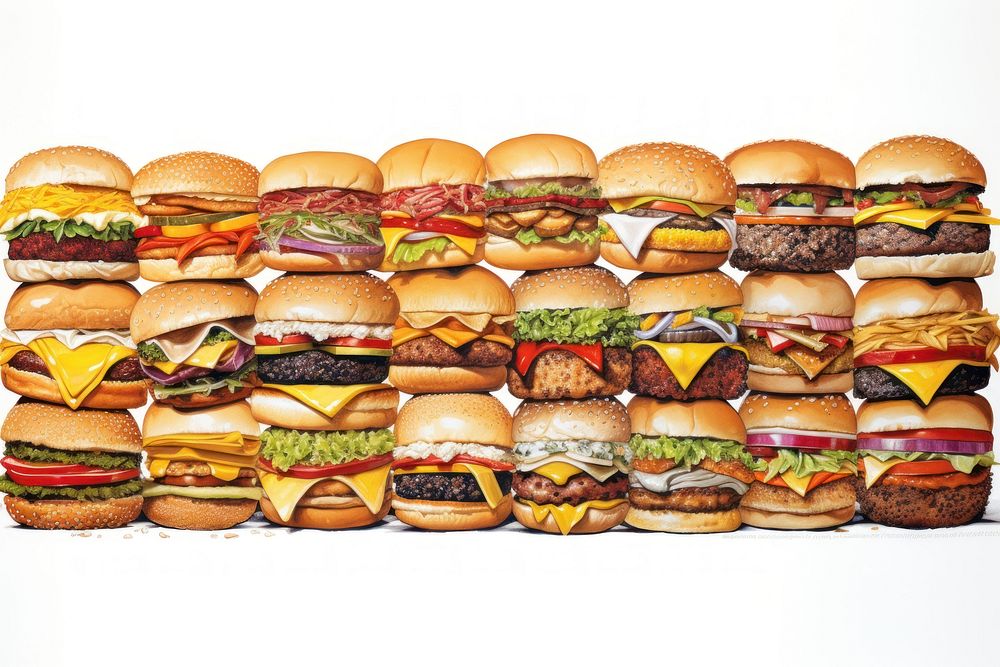Burger line horizontal border bread food meal.