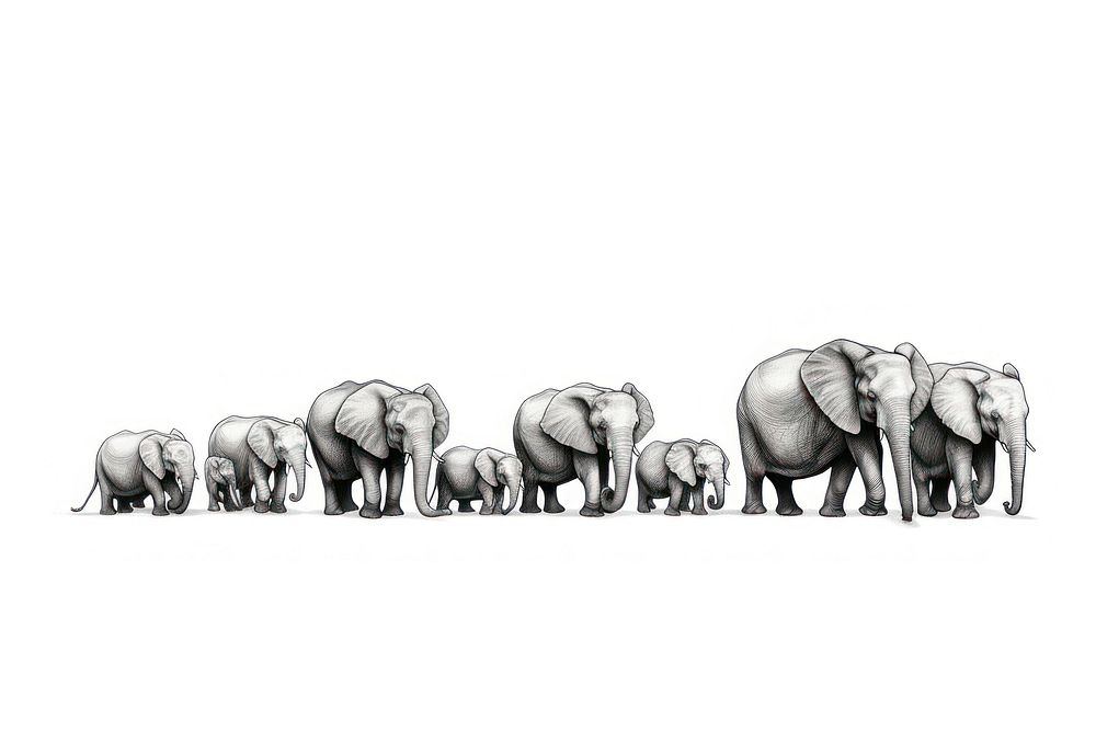 Elephant line horizontal border elephant wildlife drawing.
