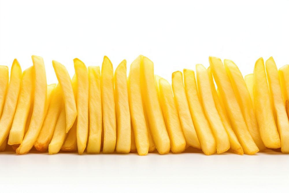 French fries line horizontal border food white background freshness.