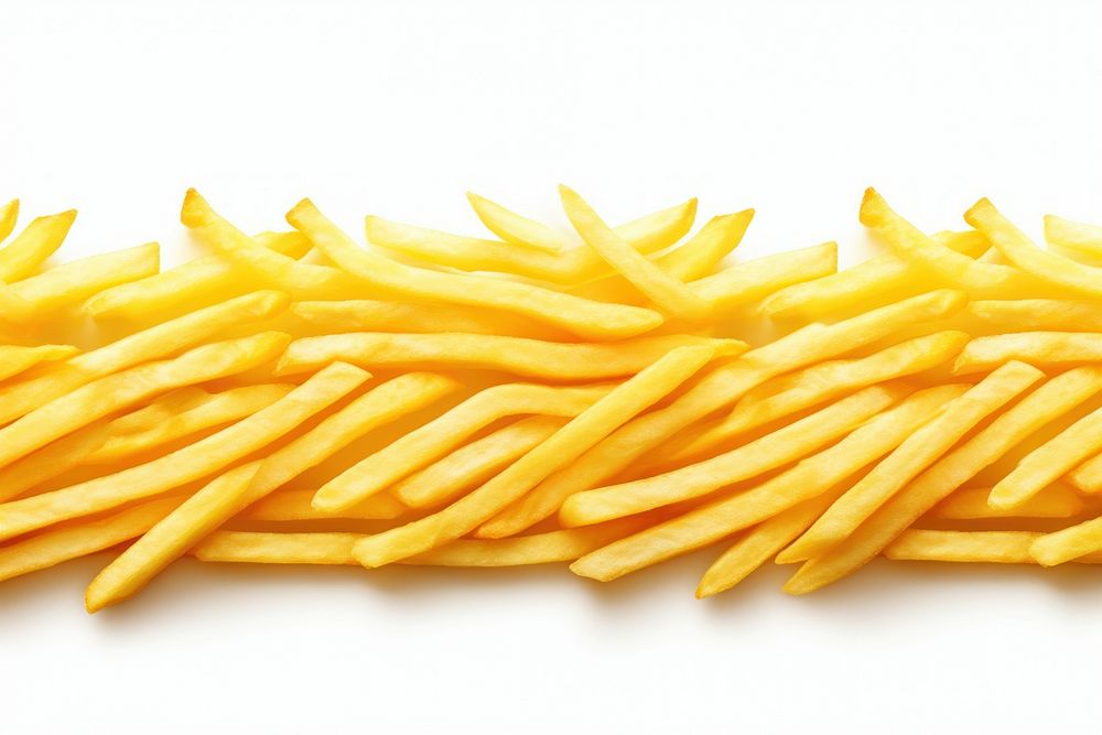 French fries line horizontal border food white background freshness.