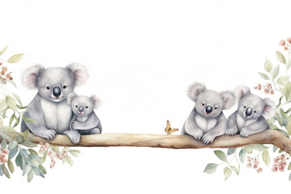 Koala line horizontal border mammal bear representation.