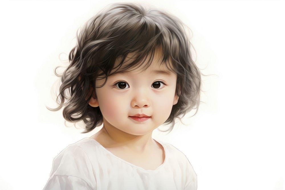 Japanese child portrait baby white background.