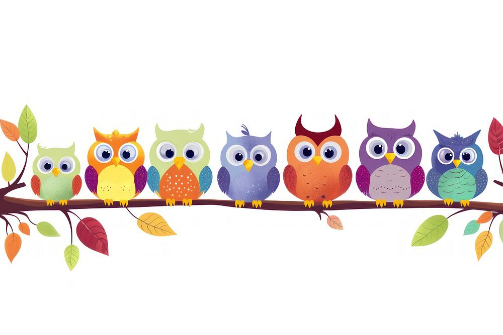 Owl line horizontal border animal bird creativity.