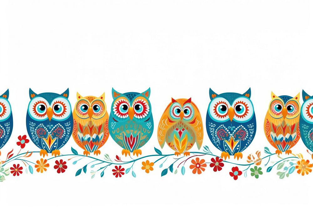 Owl line horizontal border pattern drawing animal.