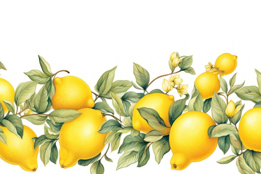 Lemon line horizontal border fruit plant food.