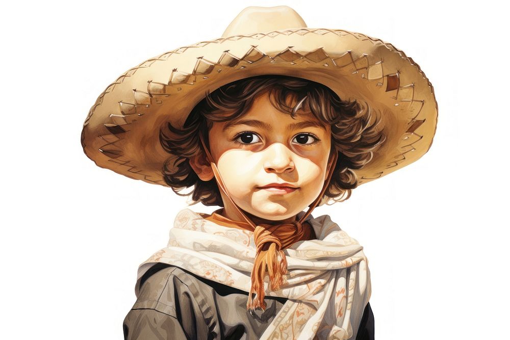Mexican child portrait white background representation.