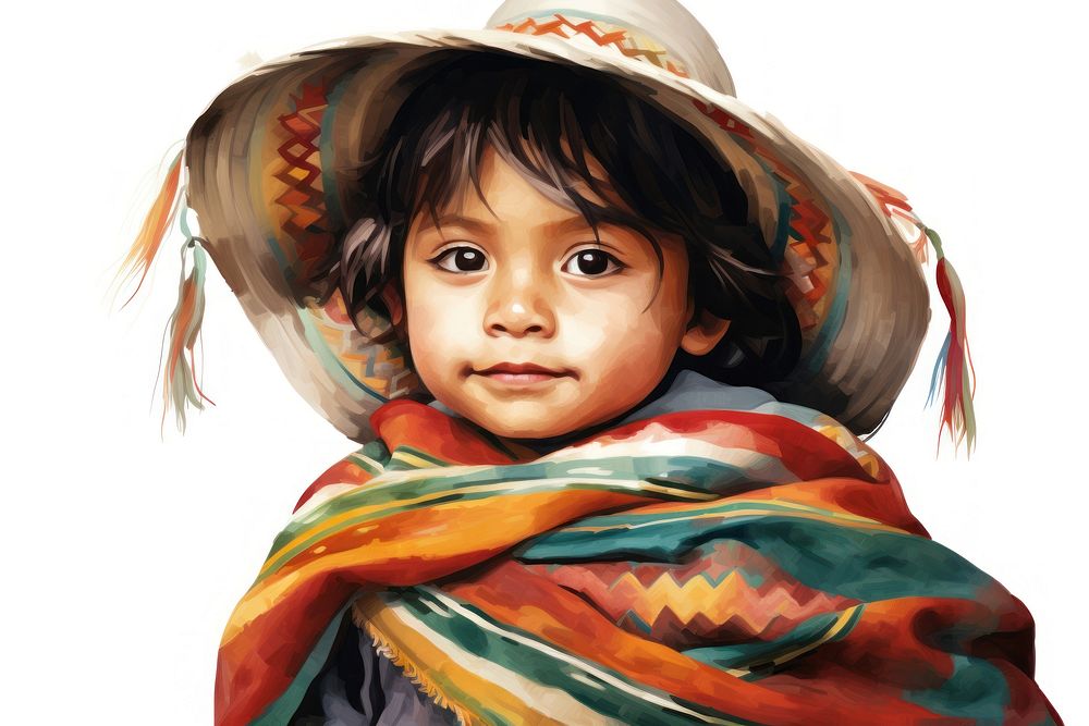 Mexican child portrait baby white background.