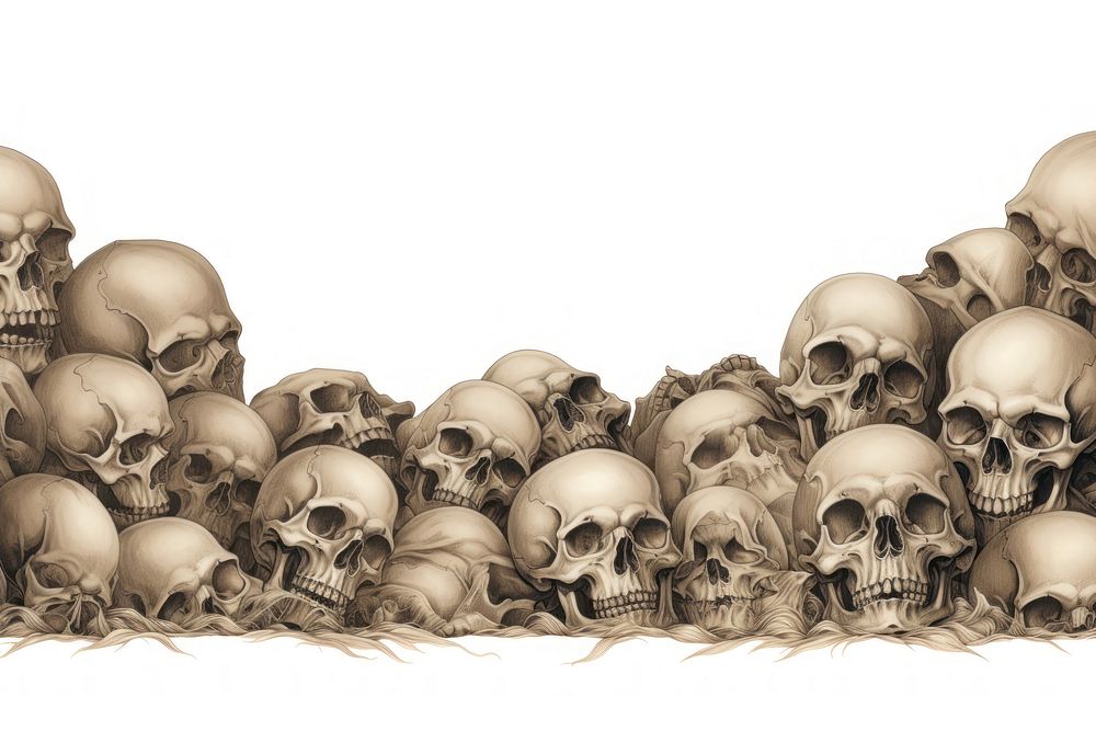 Skull line horizontal border white background anthropology spooky.