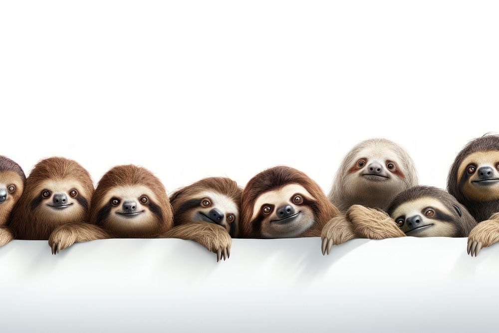 Sloth line horizontal border wildlife animal mammal.