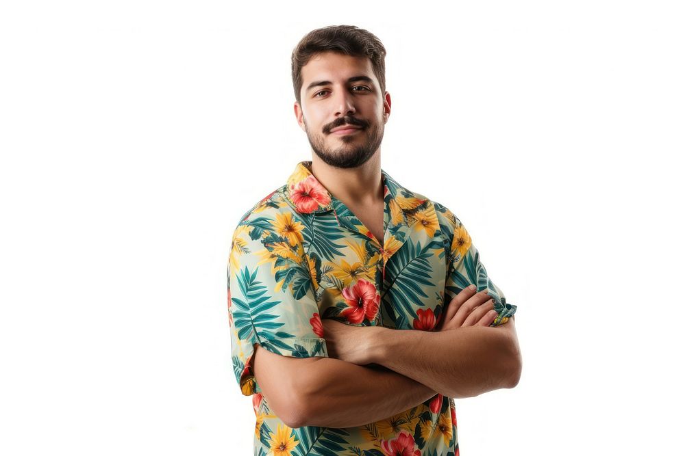 Man wear Hawaiian shirt portrait sleeve adult.